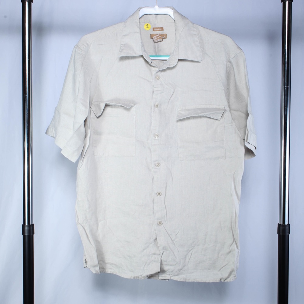 Bruno Pure Linen Short Sleeve Button Front Shirt Men Size L Beige